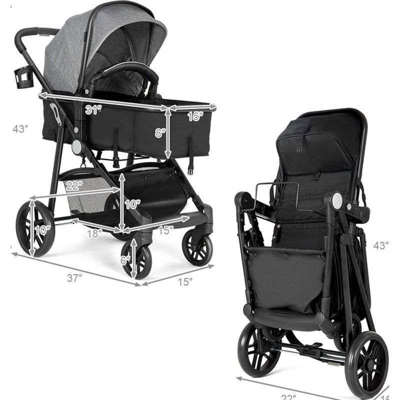 carrinho de bebê baby joy conversível cinza a-mbi