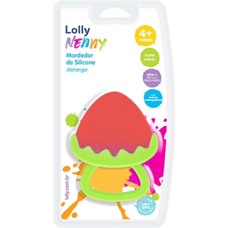 mordedor de silicone lolly morango