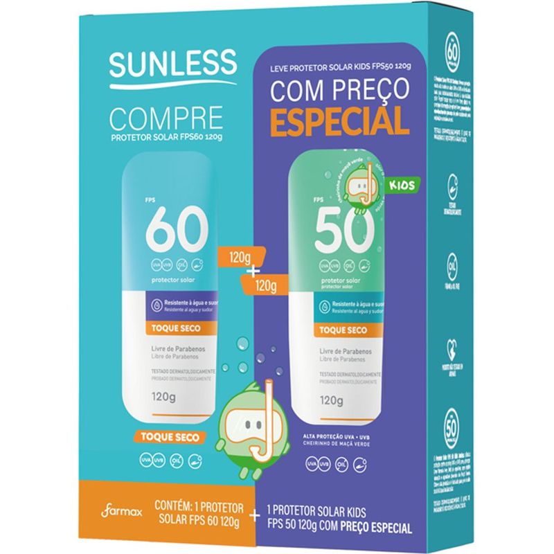kit protetor solar kids sunless fps60 120g + fps50 120g