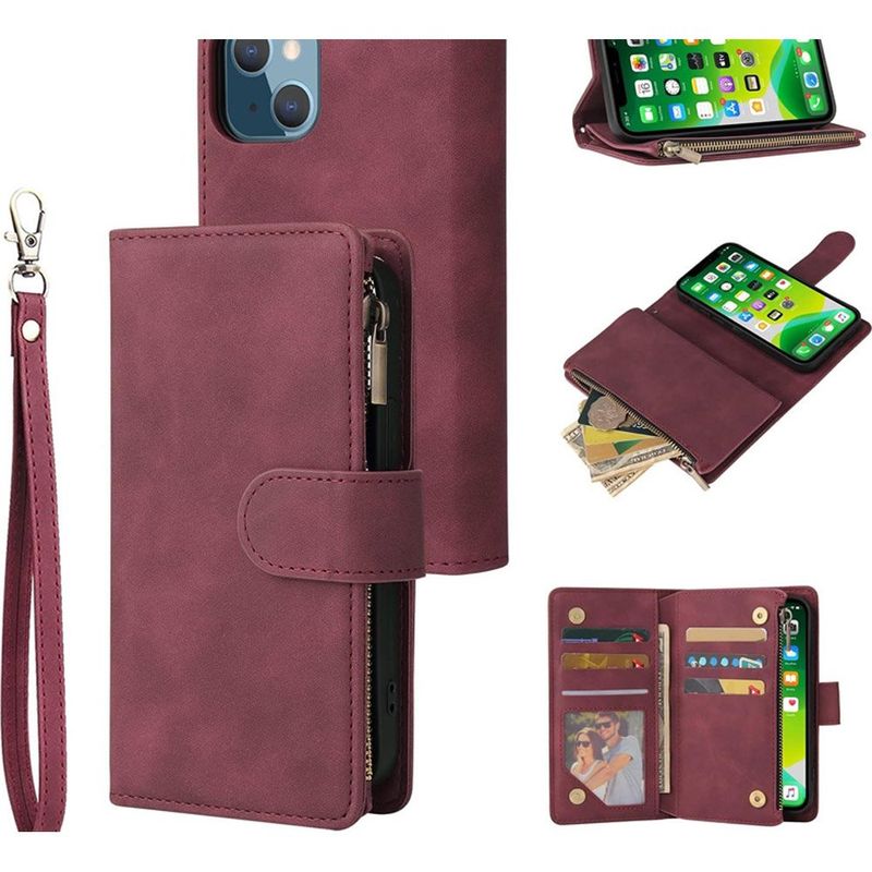 capinha para iphone 13 ueebai magnética com porta-cartões vinho a-mbi