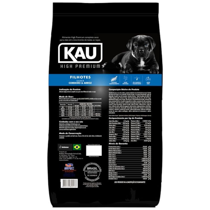 ração para cães filhotes kau high premium todas as raças cordeiro e arroz 15kg (mp)