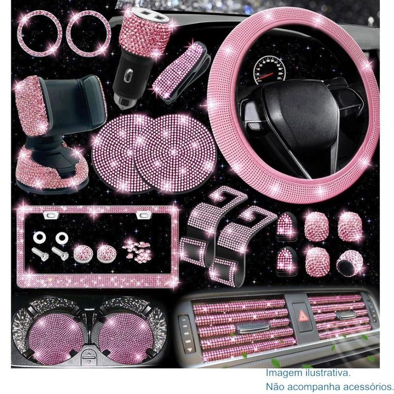 kit de acessórios para carro com brilho 27 peças nbtepem rosa a-mbi
