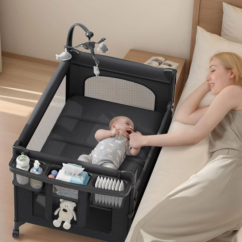 berço portátil 4 em 1 tinyglow preto a-mbi