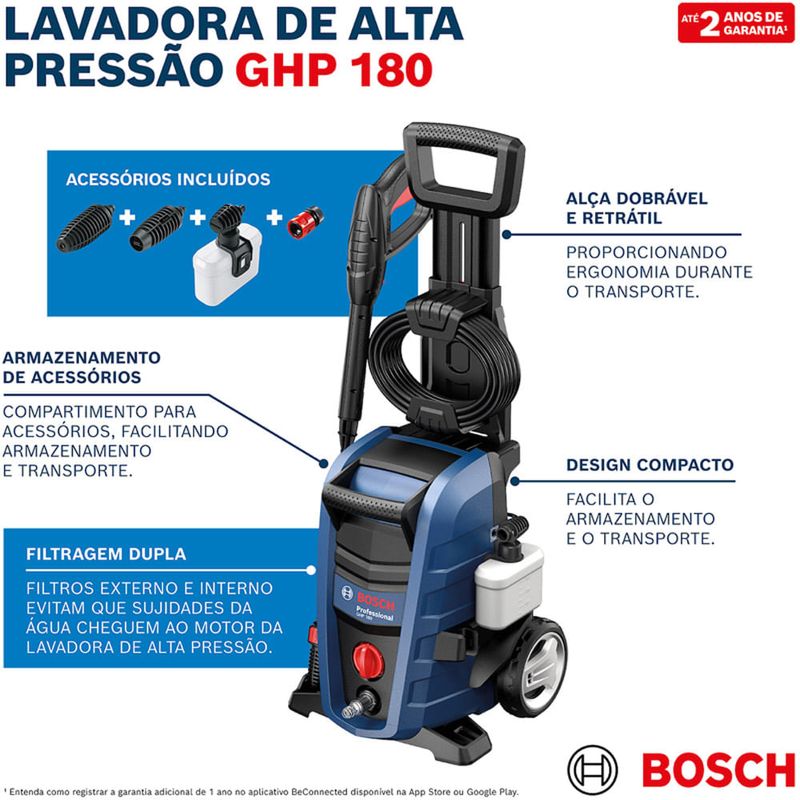 lavadora de alta pressão 1800 psi 1500w 127v ghp180 bosch