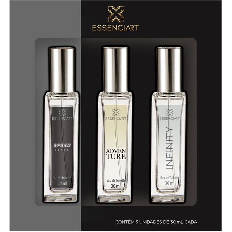 kit essenciart masculino speed black 30ml + adventure 30ml + infinity 30ml