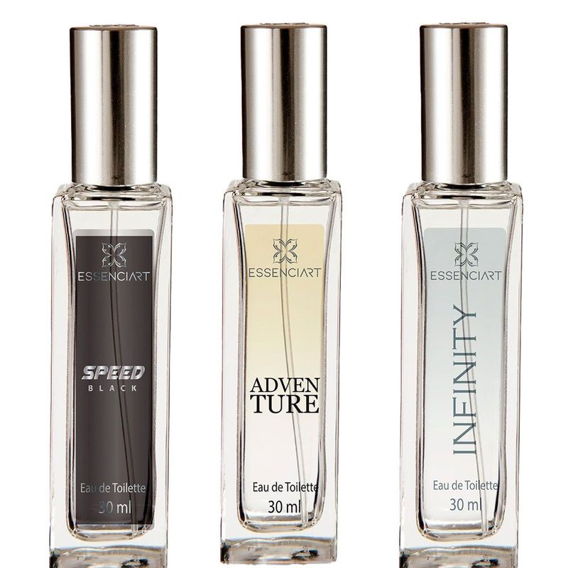 kit essenciart masculino speed black 30ml + adventure 30ml + infinity 30ml