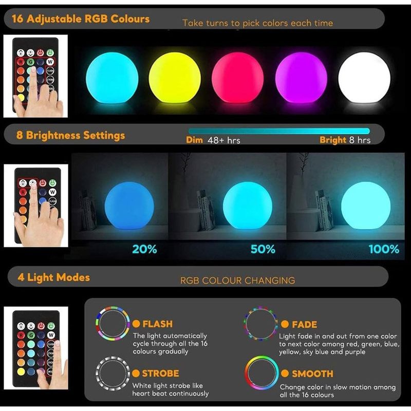 luminária bola copu luz led 14 polegadas 16 cores colorido a-mbi