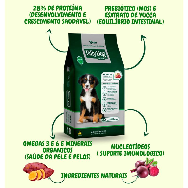 ração billy dog cão filhote refeição diária 10,1kg (mp)