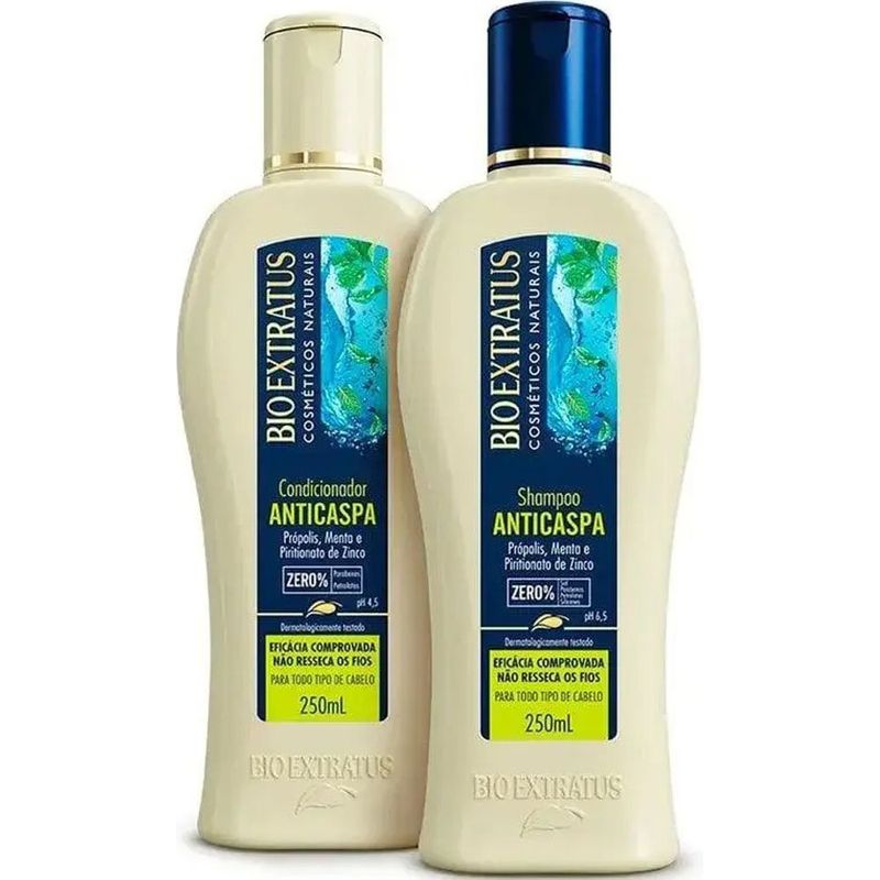kit shampoo 250ml e condicionador 150ml anti caspa bio extratus