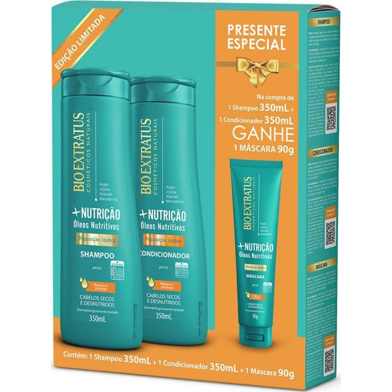 kit bio extratus + nutrição shampoo 350ml + condicionador 350ml + máscara 90g