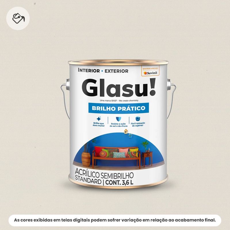tinta acrílica standard semibrilho glasu suvinil 3,6l brilho prático algodão egípcio (mp)