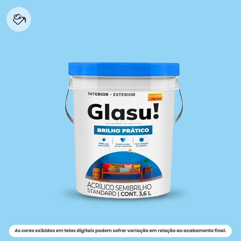 tinta acrílica standard semibrilho glasu suvinil balde 3,6l brilho prático céu claro (mp)