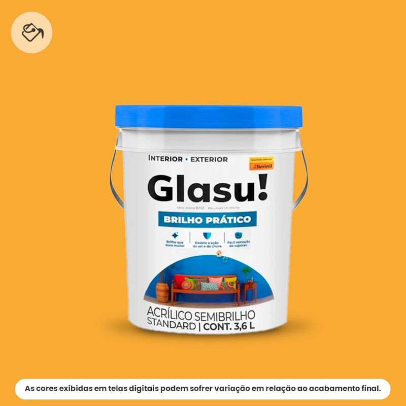 tinta acrílica standard semibrilho glasu suvinil balde 3,6l brilho prático amarelo ouro (mp)