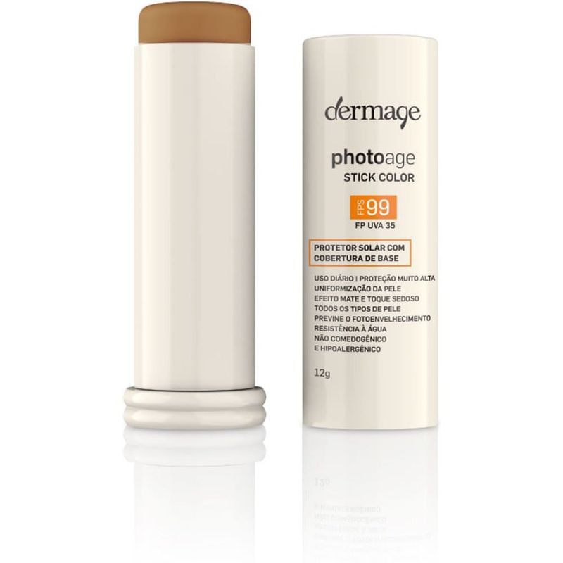protetor solar facial dermage photoage stick color fps 99 médio intense 12g