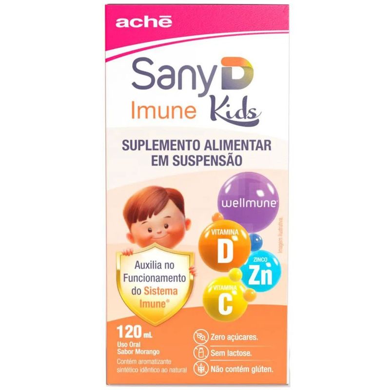 sany d imune kids 120ml suspensão oral polivitamínico sabor morango aché
