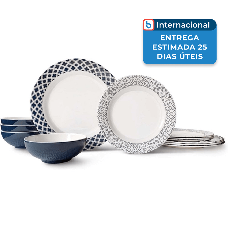 jogo de pratos e tigelas 12 peças bowla azul a-mbi