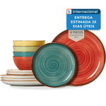 jogo de pratos e tigelas 12 peças onemore cerâmica multicor a-mbi
