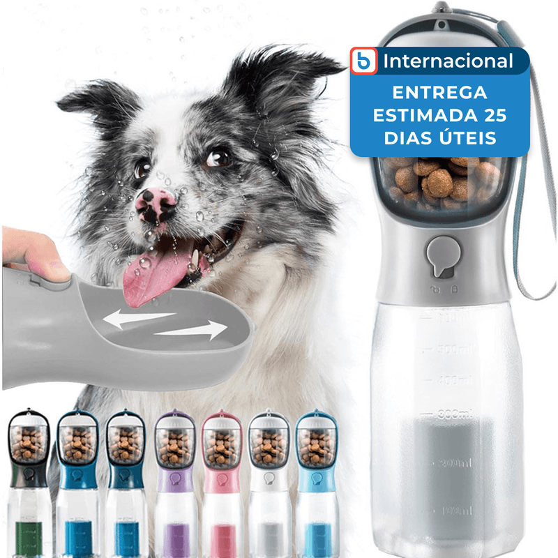 garrafa portatil agua e comida para pet 3 em 1 moonymars cinza a-mbi