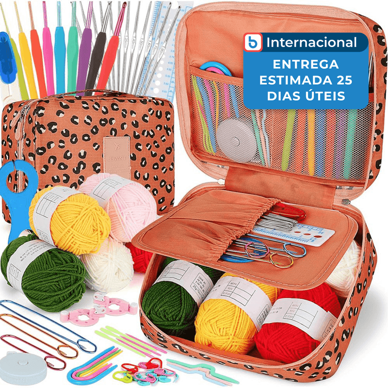 kit crochê coopay 58 peças portátil laranja a-mbi