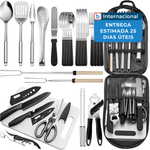 conjunto de utensílios para cozinha 27 peças freehiker preto a-mbi