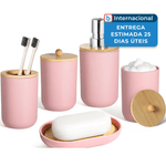 conjunto para banheiro 5 peças alpiriral de cerâmica rosa a-mbi