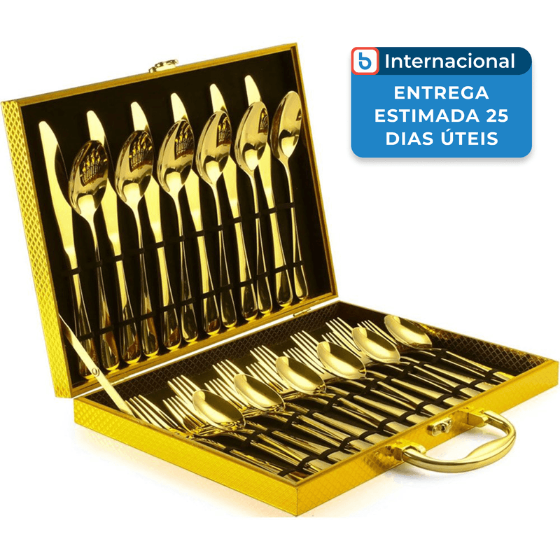 conjunto de talheres 30 peças blingco inox dourado a-mbi