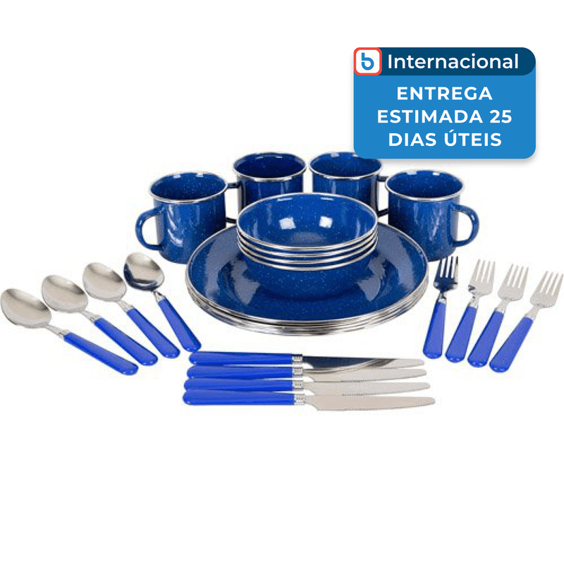 conjunto de louça esmaltada stansport 24 peças aço inoxidável azul a-mbi
