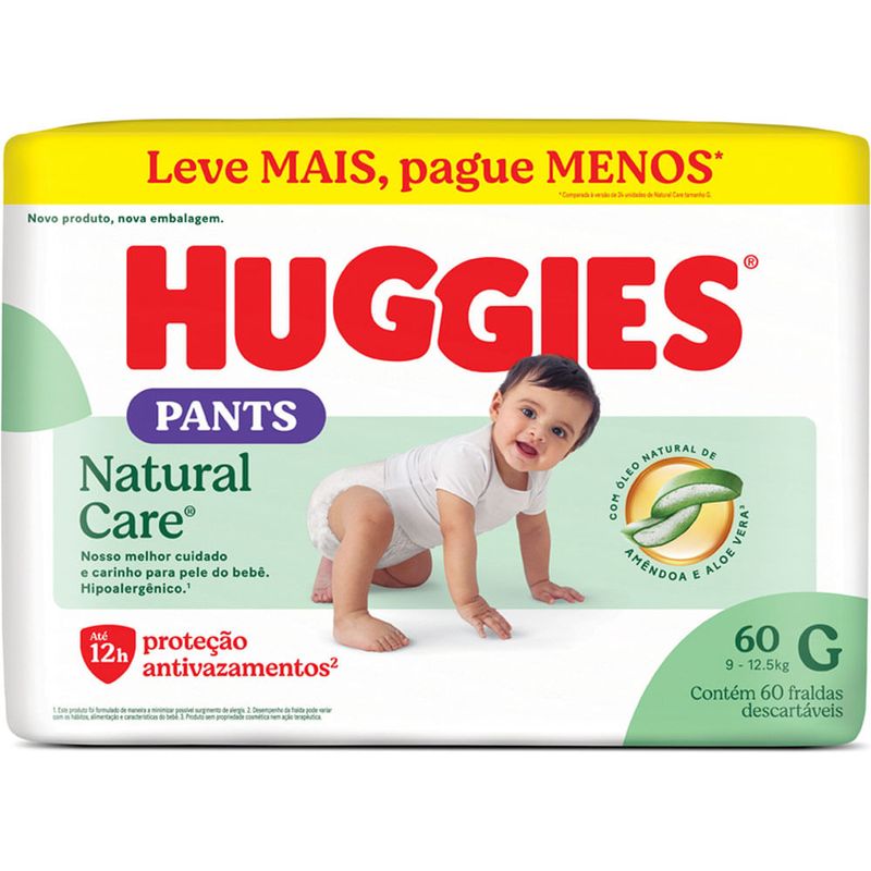 fralda roupinha huggies natural care tamanho g 60 unidades