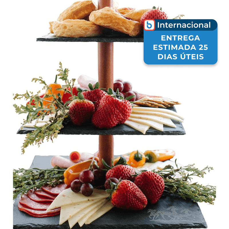 bandeja wild horses com 3 andares ardosia e acacia preto a-mbi