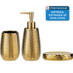 conjunto de acessorios jolosk com 3 peças para banheiro dourado a-mbi