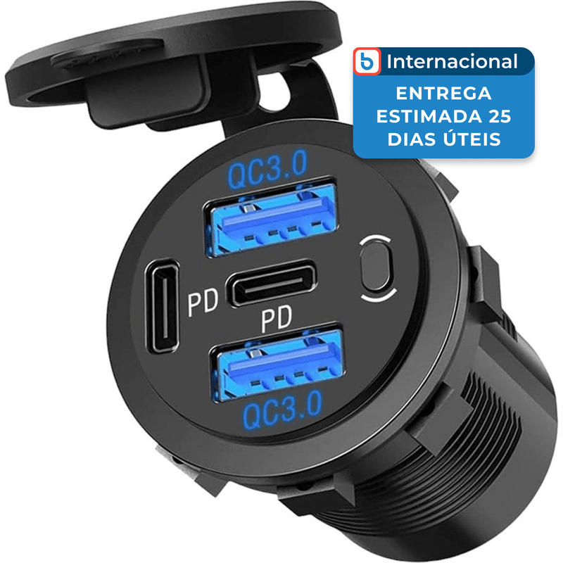 carregador veicular 12v 4 entradas usb/usb-c alfreddireck preto a-mbi