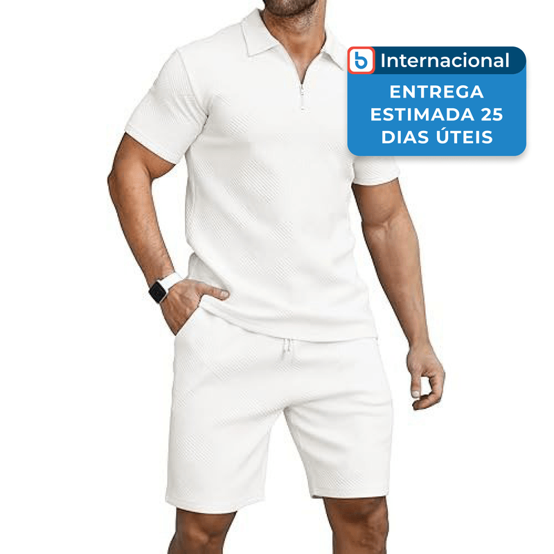 conjunto masculino camisa e short kuyigo 2 peças branco a-mbi