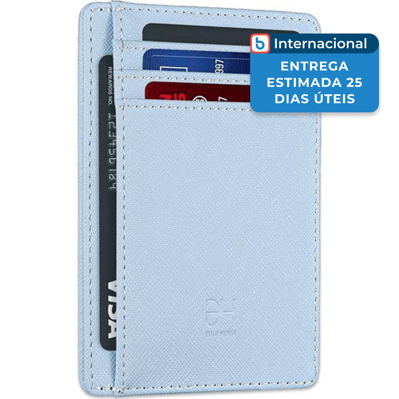 Porta-Cartão Couro Azul Bloqueio RFID Gold House Fino