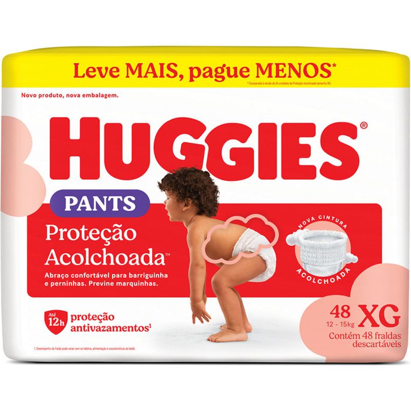 fralda huggies descartável proteção acolchoada tamanho xg 48 unidades