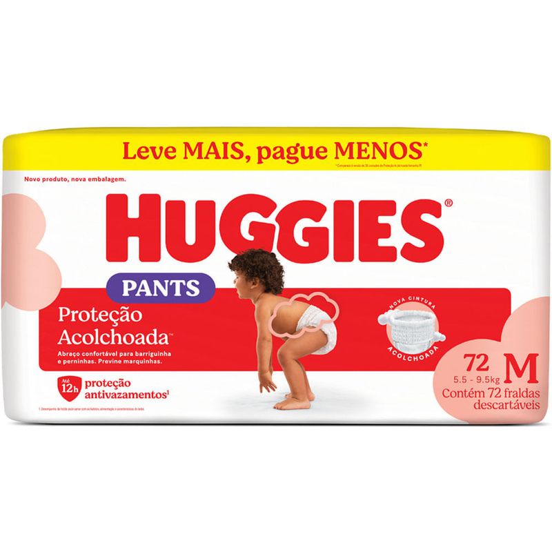 fralda huggies descartável proteção acolchoada tamanho m 72 unidades