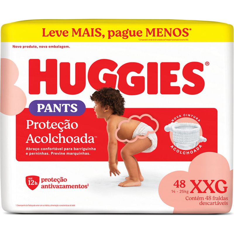 fralda huggies descartável proteção acolchoada tamanho xxg 48 unidades