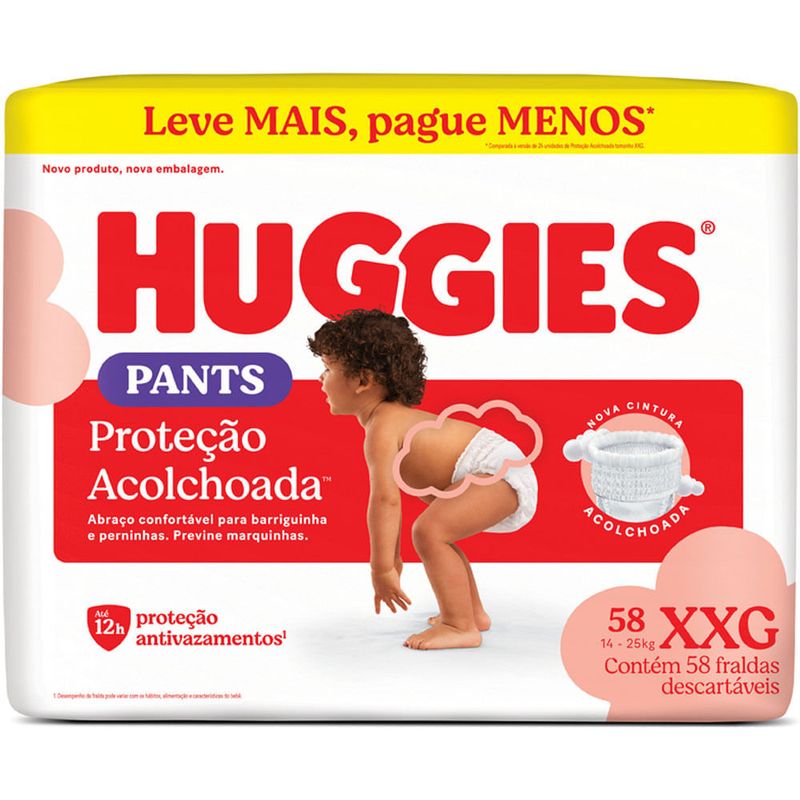 fralda huggies descartável proteção acolchoada tamanho xxg 58 unidades