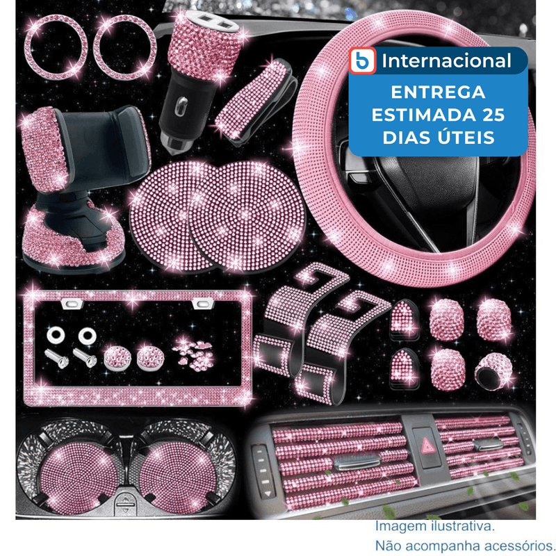 kit de acessórios para carro com brilho 27 peças nbtepem rosa a-mbi