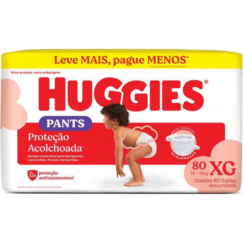 fralda huggies descartável proteção acolchoada tamanho xg 80 unidades