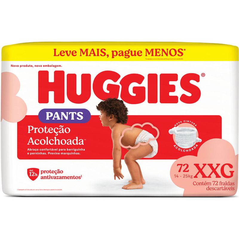fralda huggies descartável proteção acolchoada tamanho xxg 72 unidades