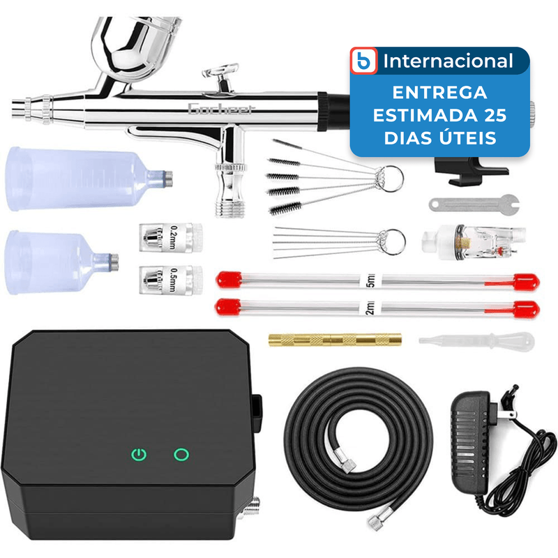 kit aerógrafo gocheer 40psi com compressor de ar preto a-mbi