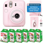 câmera fujifilm instax mini 12 com 60 folhas com álbum de fotos e estojo de transporte rosa a-mbi