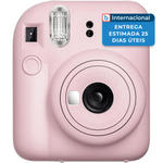 câmera fujifilm instax mini 12 com 40 folhas, pano de microfiba para limpeza e cordão de segurança rosa a-mbi