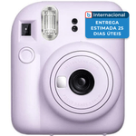 câmera fujifilm instax mini 12 com 40 folhas, pano de microfiba para limpeza e cordão de segurança lilás e roxo a-mbi