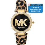 relógio com estampa animal michael kors feminino dourado a-mbi