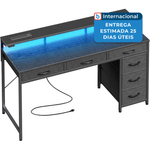 mesa de escritório huger 6 gavetas led preto a-mbi