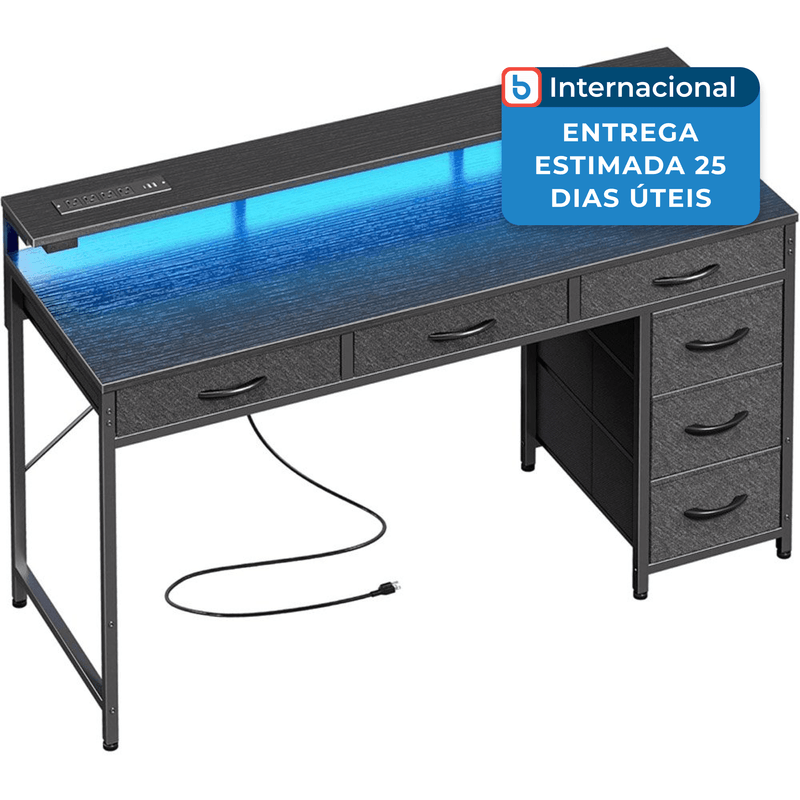 mesa de escritório huger 6 gavetas led preto a-mbi