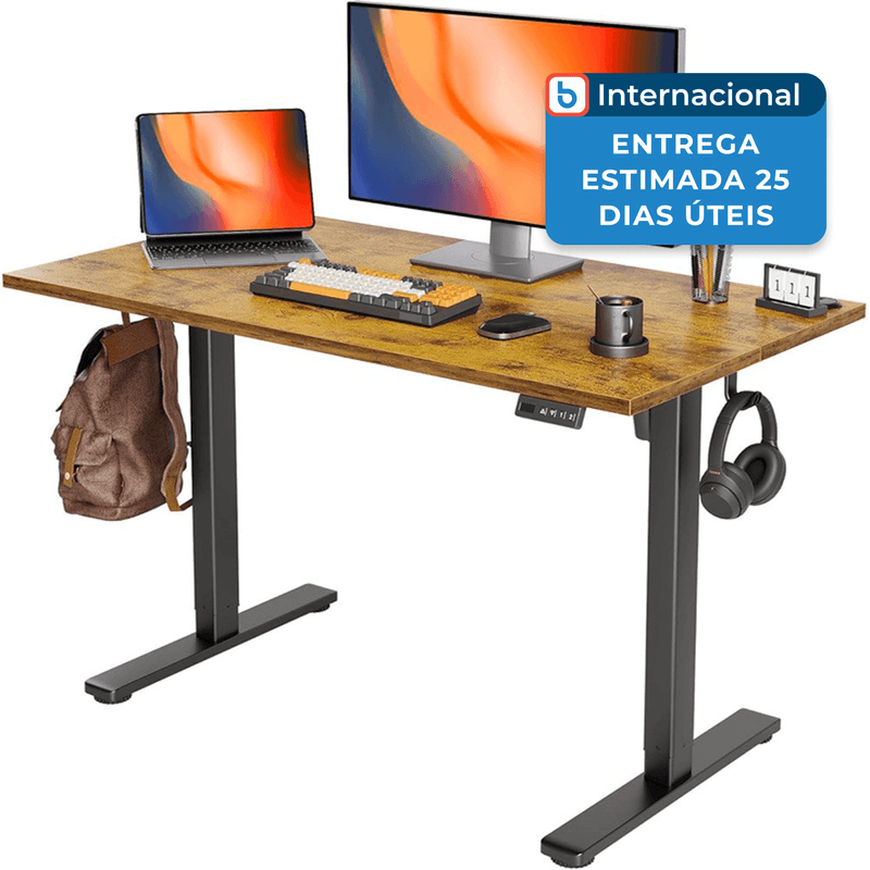 mesa de pé para escritório com altura ajustável seang marrom rústico a-mbi