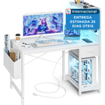 mesa gamer com tomada e luz led de fibra de carbono grandder branco a-mbi