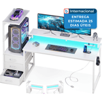 mesa gamer com portas de carregamento usb e led aodk branco a-mbi